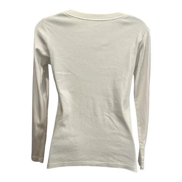 LOFT whited Fitted tee shirt. Long sleeve, v neck size small - Picture 2 of 7